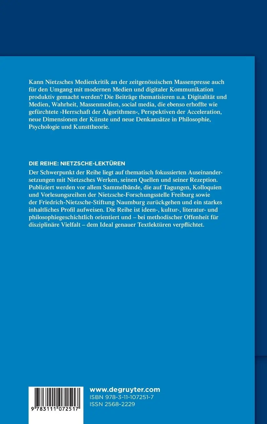 Rückseite: 9783111072517 | Nietzsche, die Medien und die Künste im Zeitalter der Digitalisierung