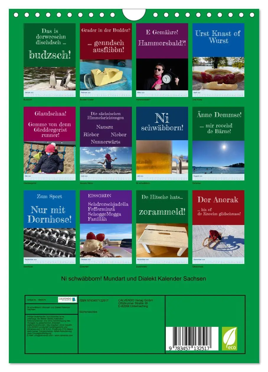 Bild: 9783457132517 | Ni schwäbborn! Mundart und Dialekt Kalender Sachsen (Wandkalender...