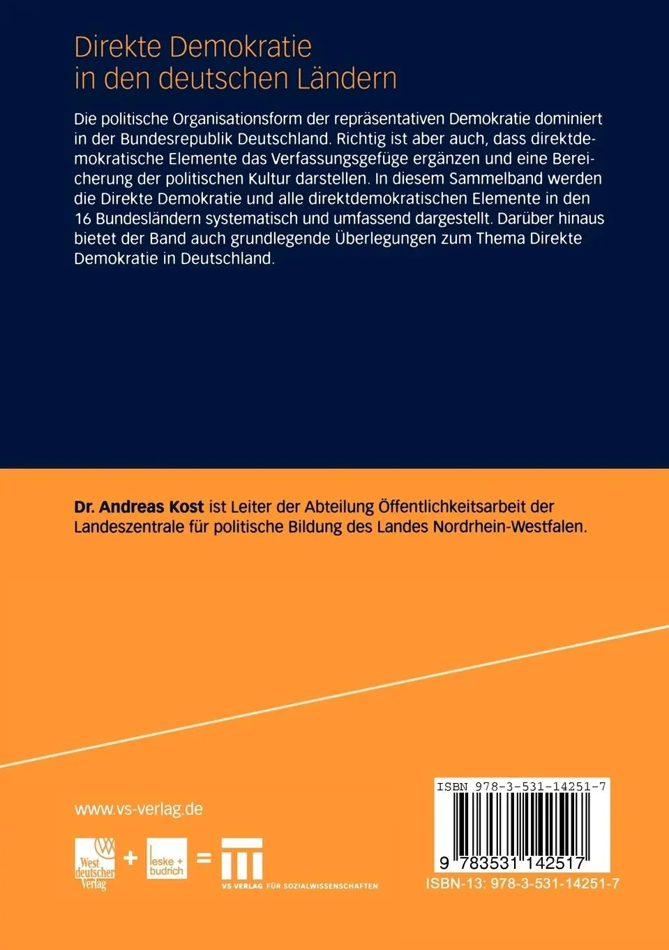 Rückseite: 9783531142517 | Direkte Demokratie in den deutschen Ländern | Eine Einführung | Kost