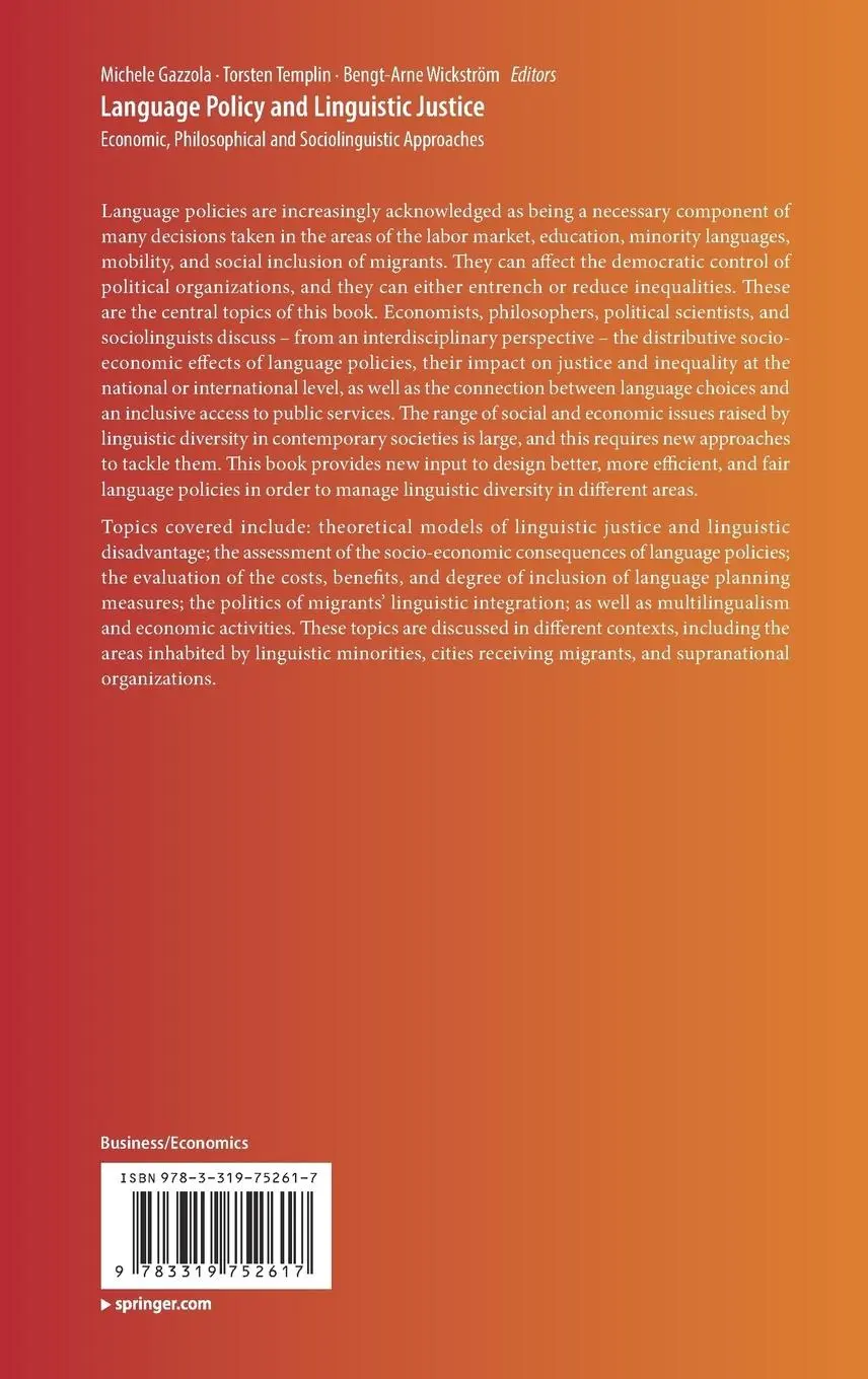 Rückseite: 9783319752617 | Language Policy and Linguistic Justice | Michele Gazzola (u. a.) | v