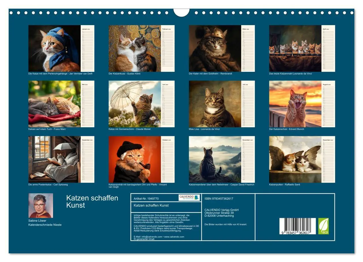 Bild: 9783457362617 | Katzen schaffen Kunst (Wandkalender 2026 DIN A3 quer), CALVENDO...