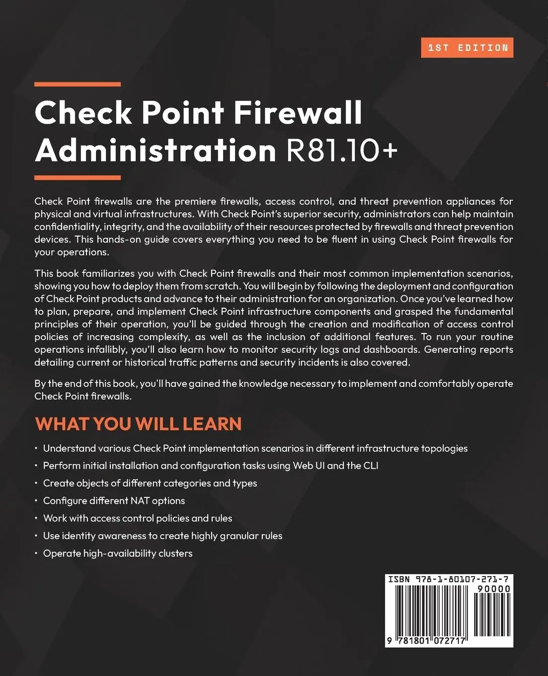 Rückseite: 9781801072717 | Check Point Firewall Administration R81.10+ | Vladimir Yakovlev | Buch