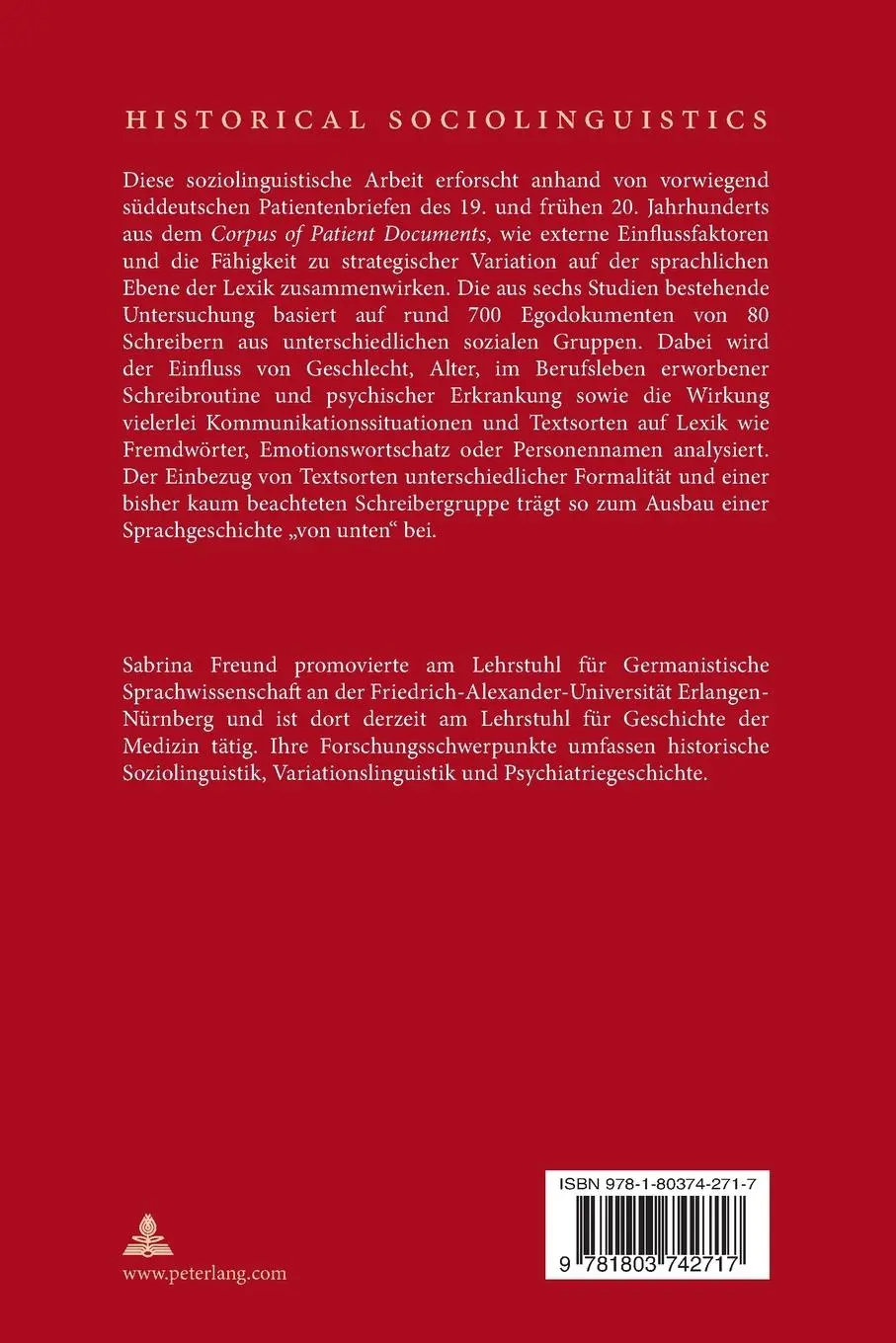 Rückseite: 9781803742717 | Lexikalische Variation in Patientenbriefen des 19. und frühen 20....