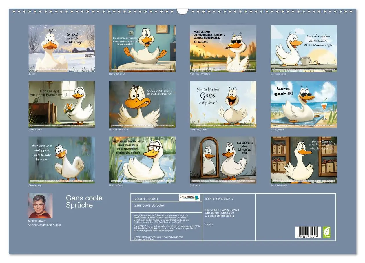 Bild: 9783457352717 | Gans coole Sprüche (Wandkalender 2026 DIN A2 quer), CALVENDO...