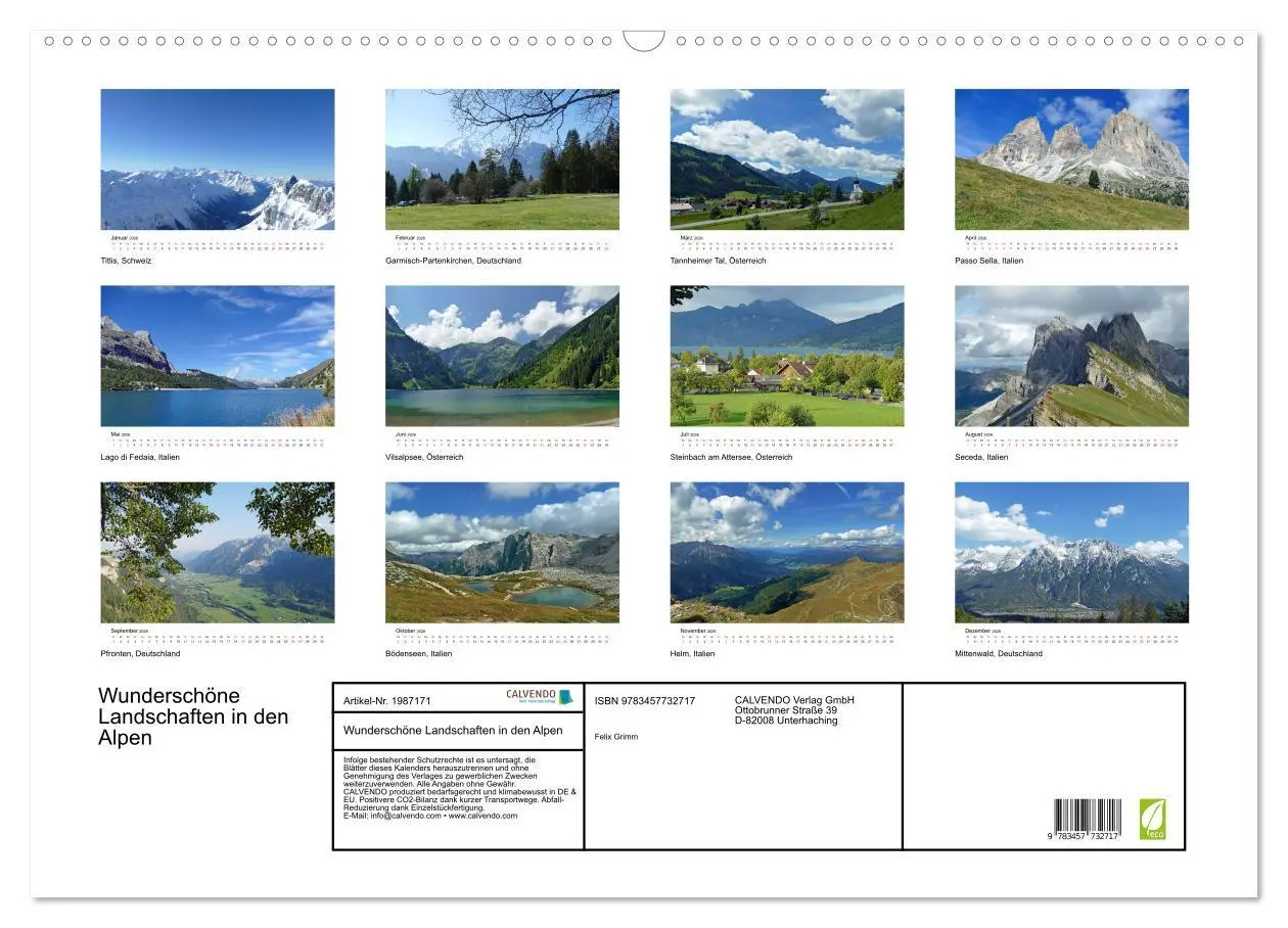 Bild: 9783457732717 | Wunderschöne Landschaften in den Alpen (Wandkalender 2026 DIN A2...