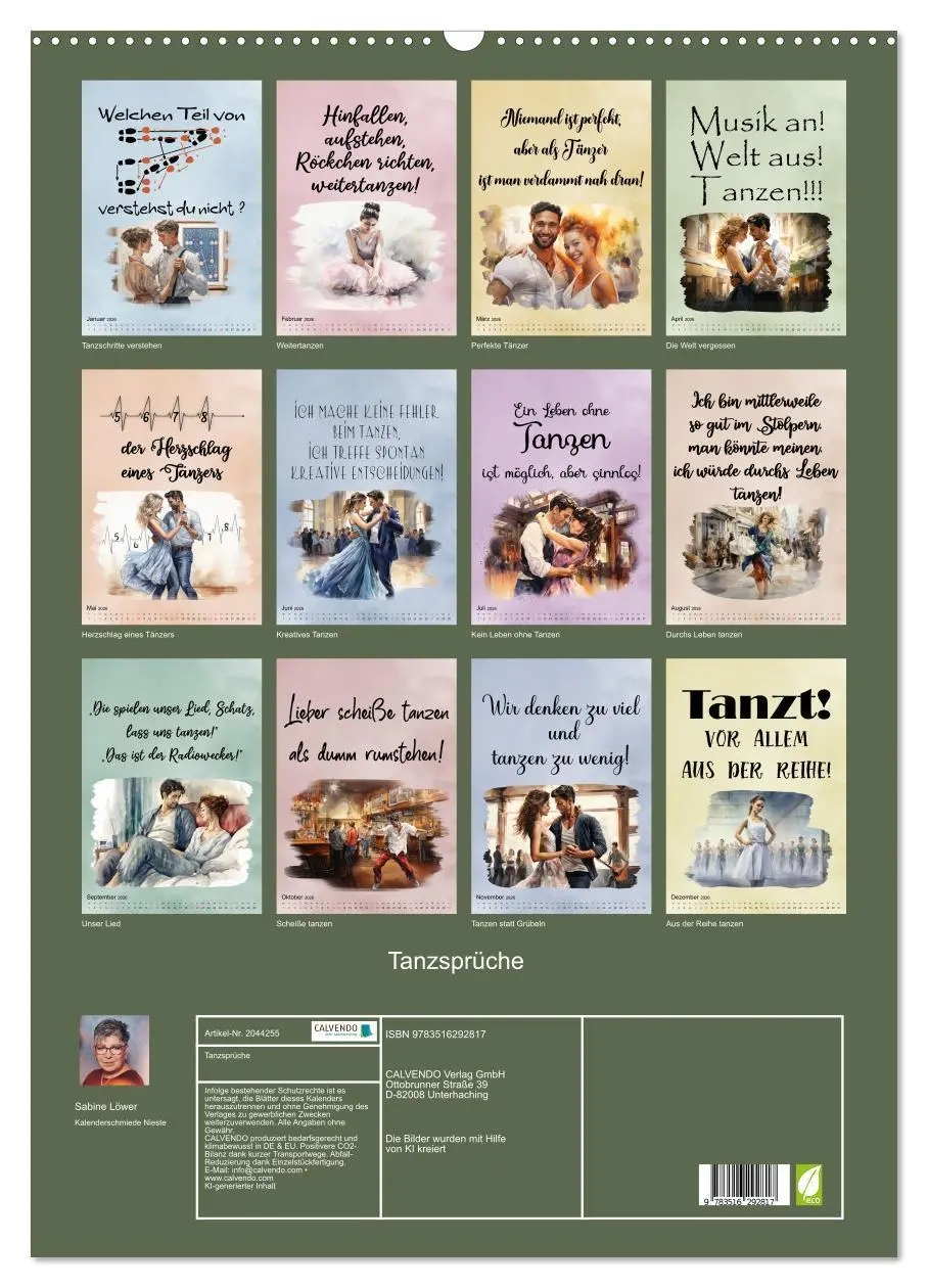 Bild: 9783516292817 | Tanzsprüche (Wandkalender 2026 DIN A2 hoch), CALVENDO Monatskalender