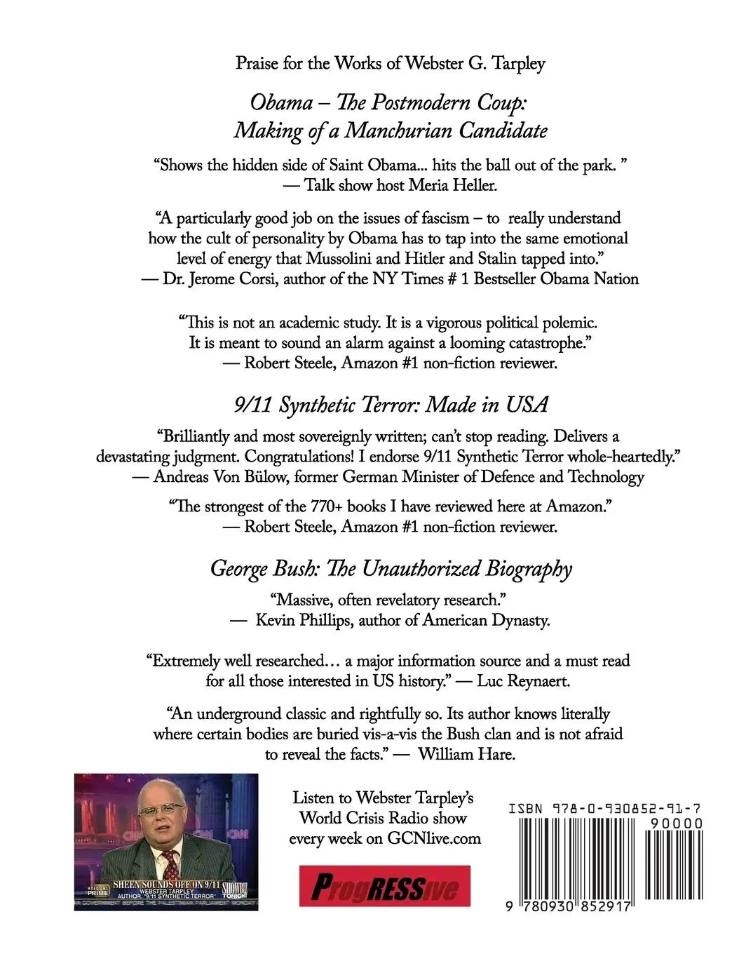 Rückseite: 9780930852917 | Barack H. Obama | The Unauthorized Biography | Webster Tarpley | Buch