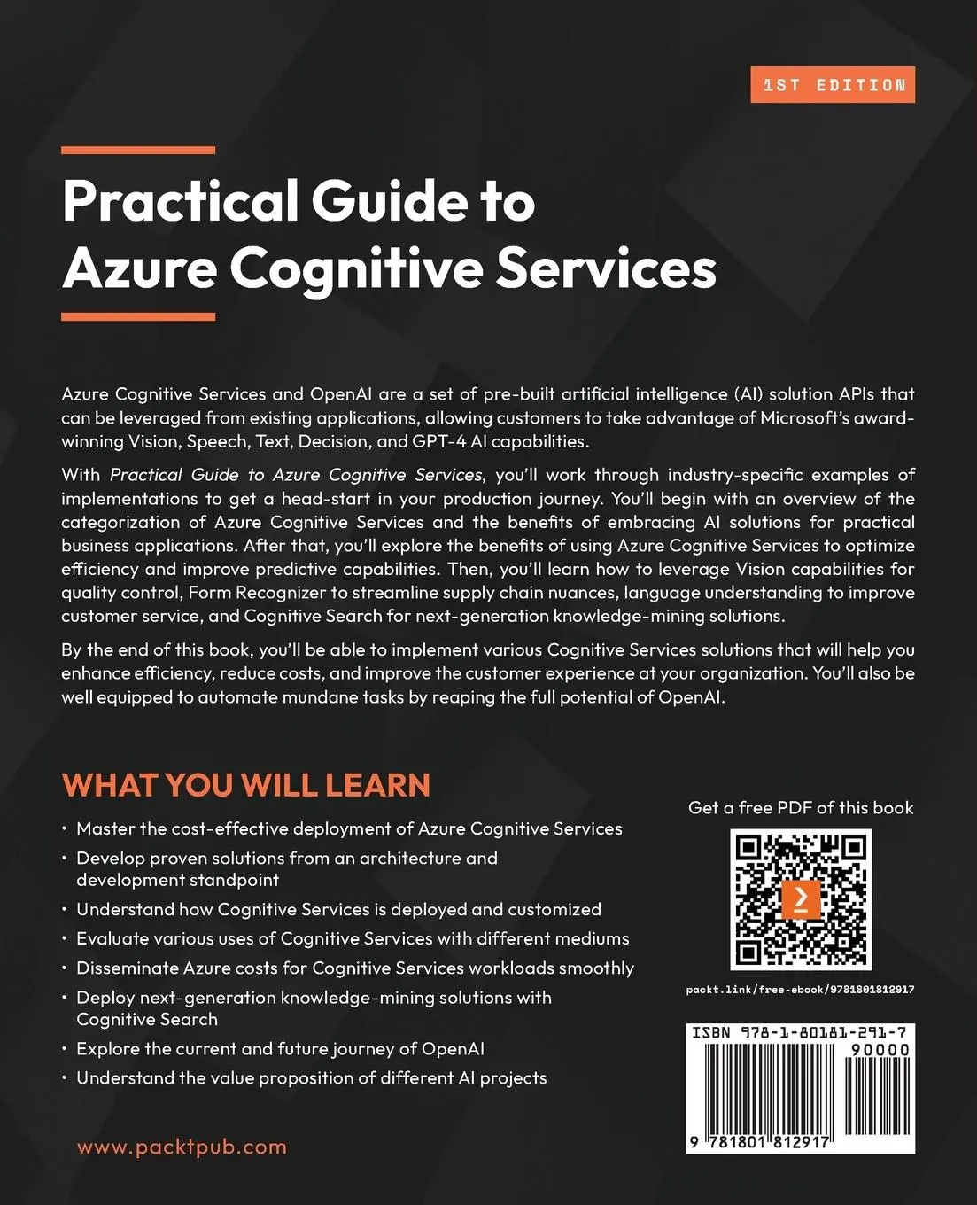 Rückseite: 9781801812917 | Practical Guide to Azure Cognitive Services | Chris Seferlis (u. a.)