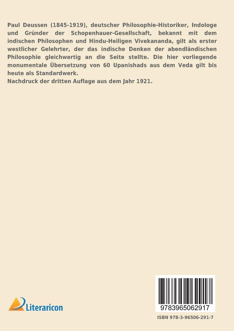 Rückseite: 9783965062917 | Sechzig Upanishads des Veda | Paul Deussen | Taschenbuch | 956 S.