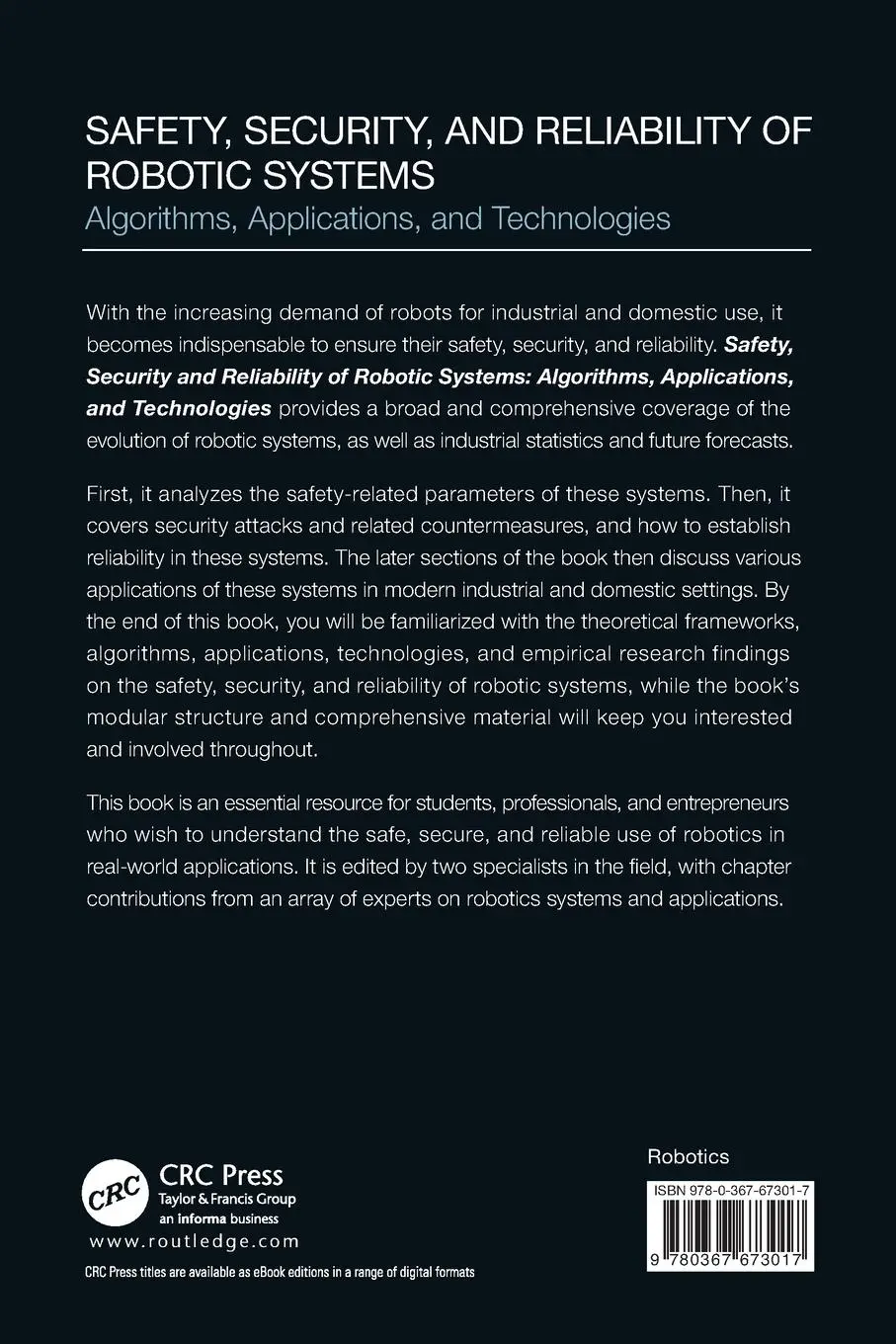 Rückseite: 9780367673017 | Safety, Security, and Reliability of Robotic Systems | Gupta (u. a.)