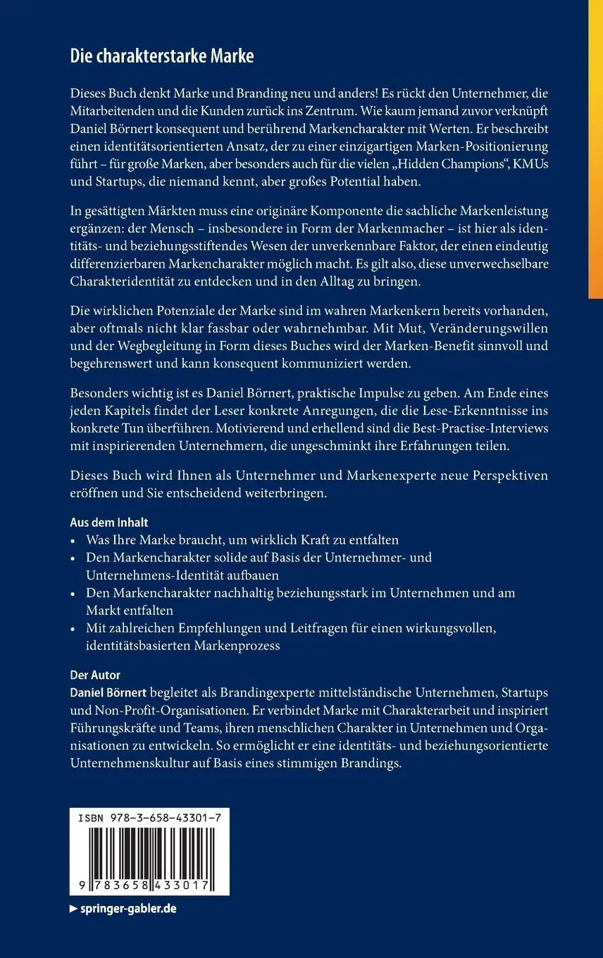 Rückseite: 9783658433017 | Die charakterstarke Marke | Daniel Börnert | Buch | xviii | Deutsch