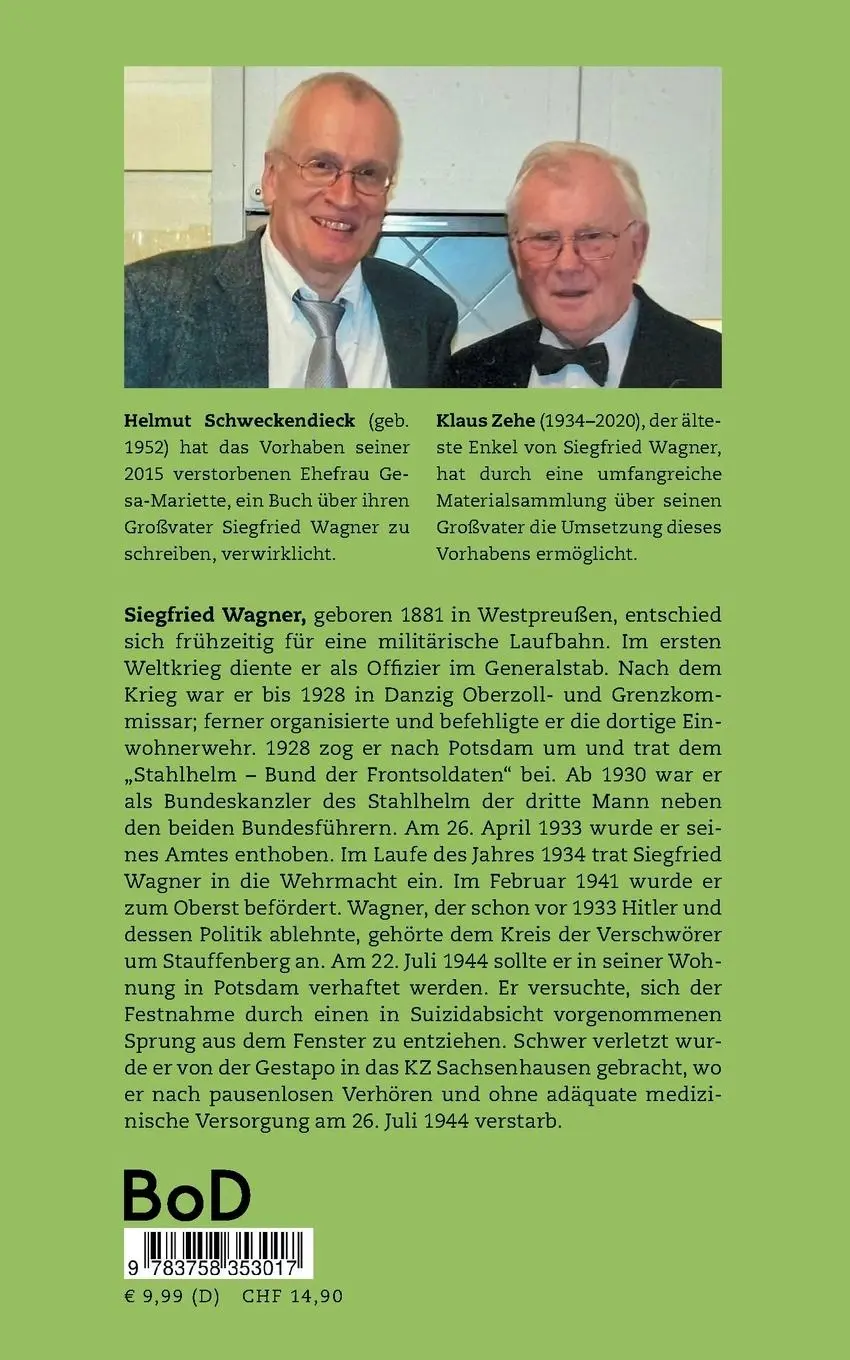 Rückseite: 9783758353017 | Oberst Siegfried Wagner | Mitverschwörer vom 20. Juli 1944 | Buch