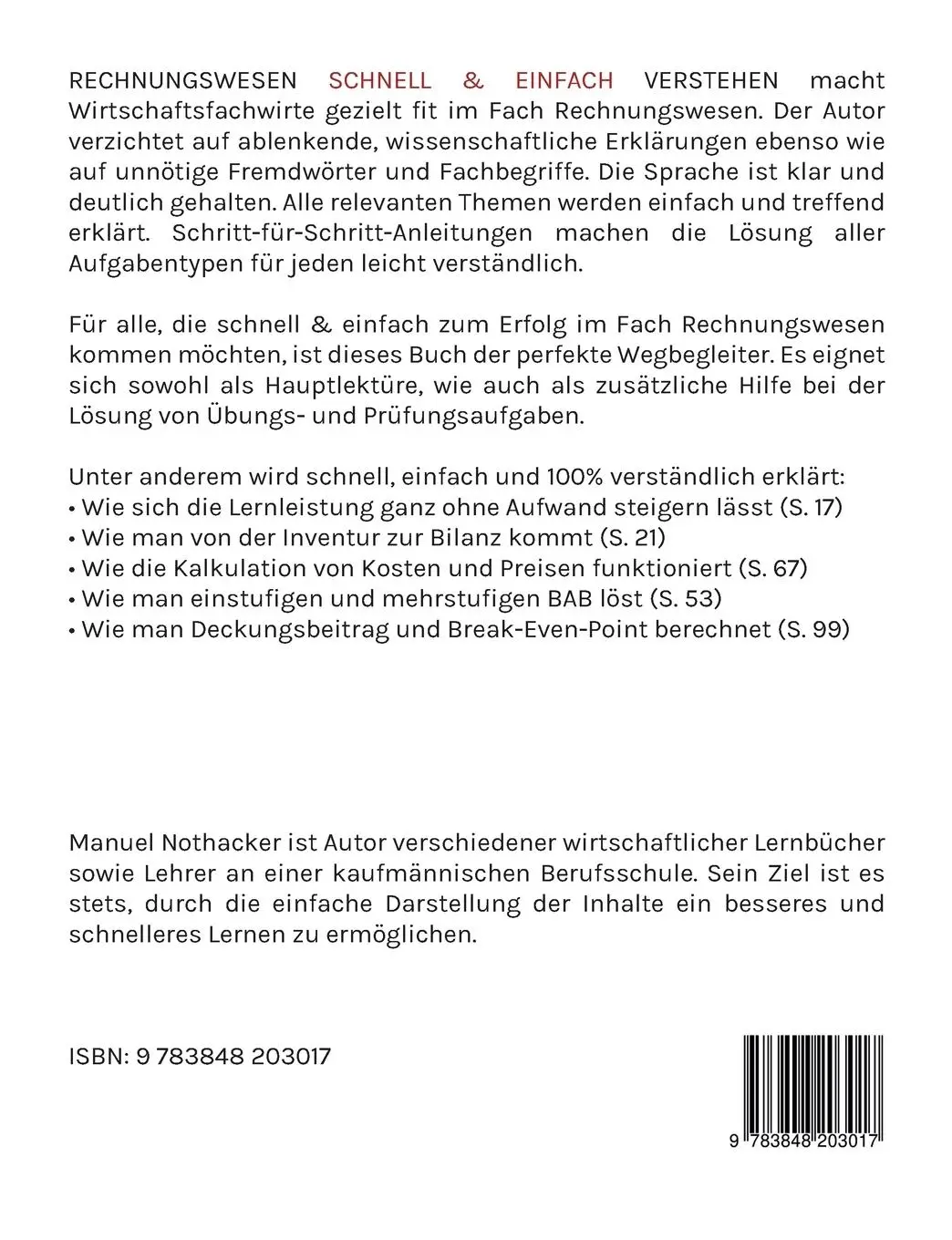 Rückseite: 9783848203017 | Rechnungswesen schnell &amp; einfach verstehen | Für Wirtschaftsfachwirte