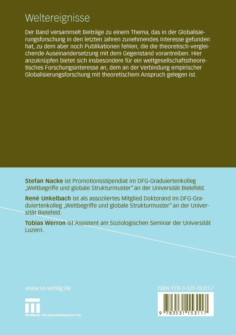 Rückseite: 9783531153117 | Weltereignisse | Theoretische und empirische Perspektiven | Buch