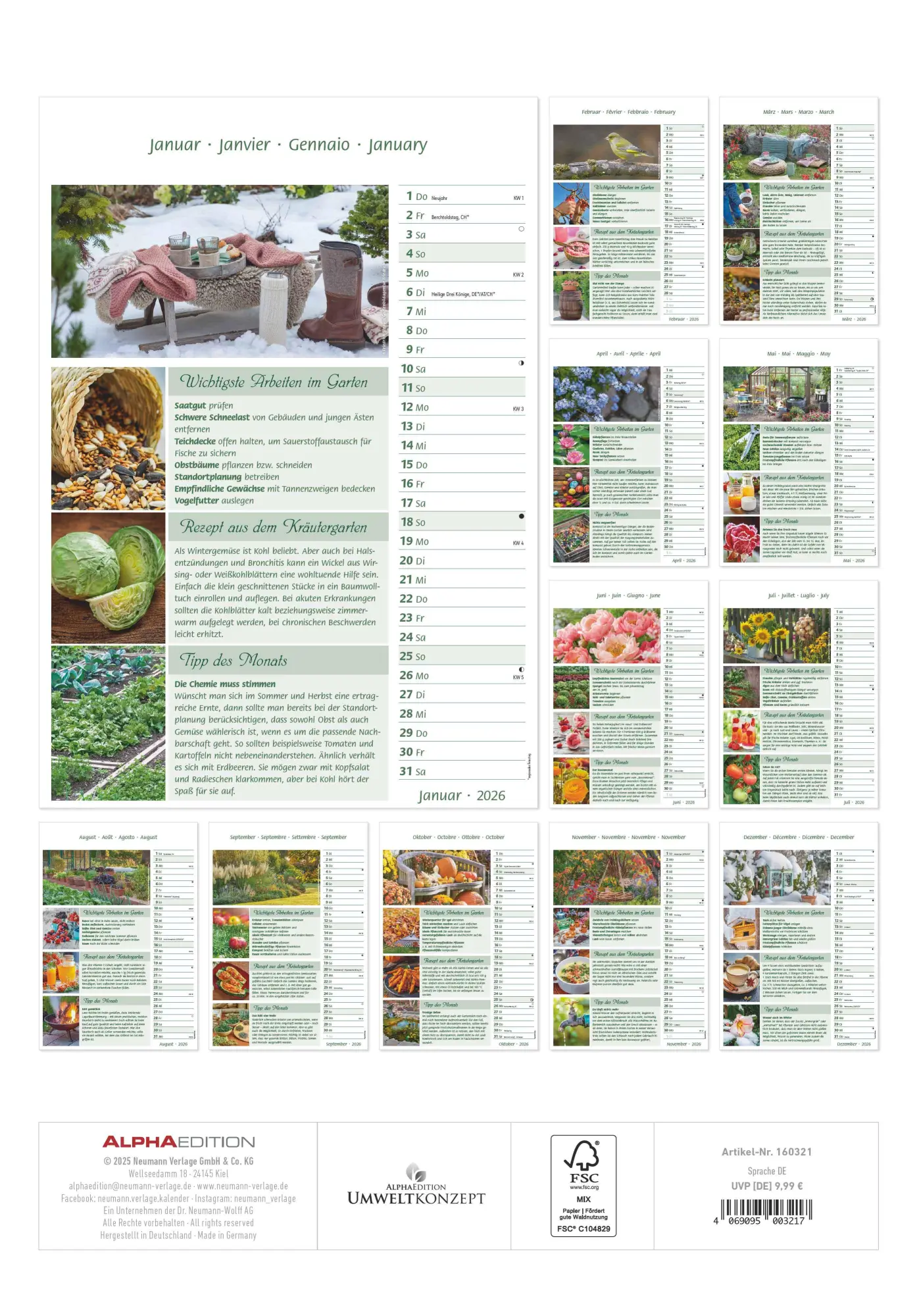 Rückseite: 4069095003217 | Das Gartenjahr 2026 - Bildkalender 23,7x34 cm - mit saisonalen...