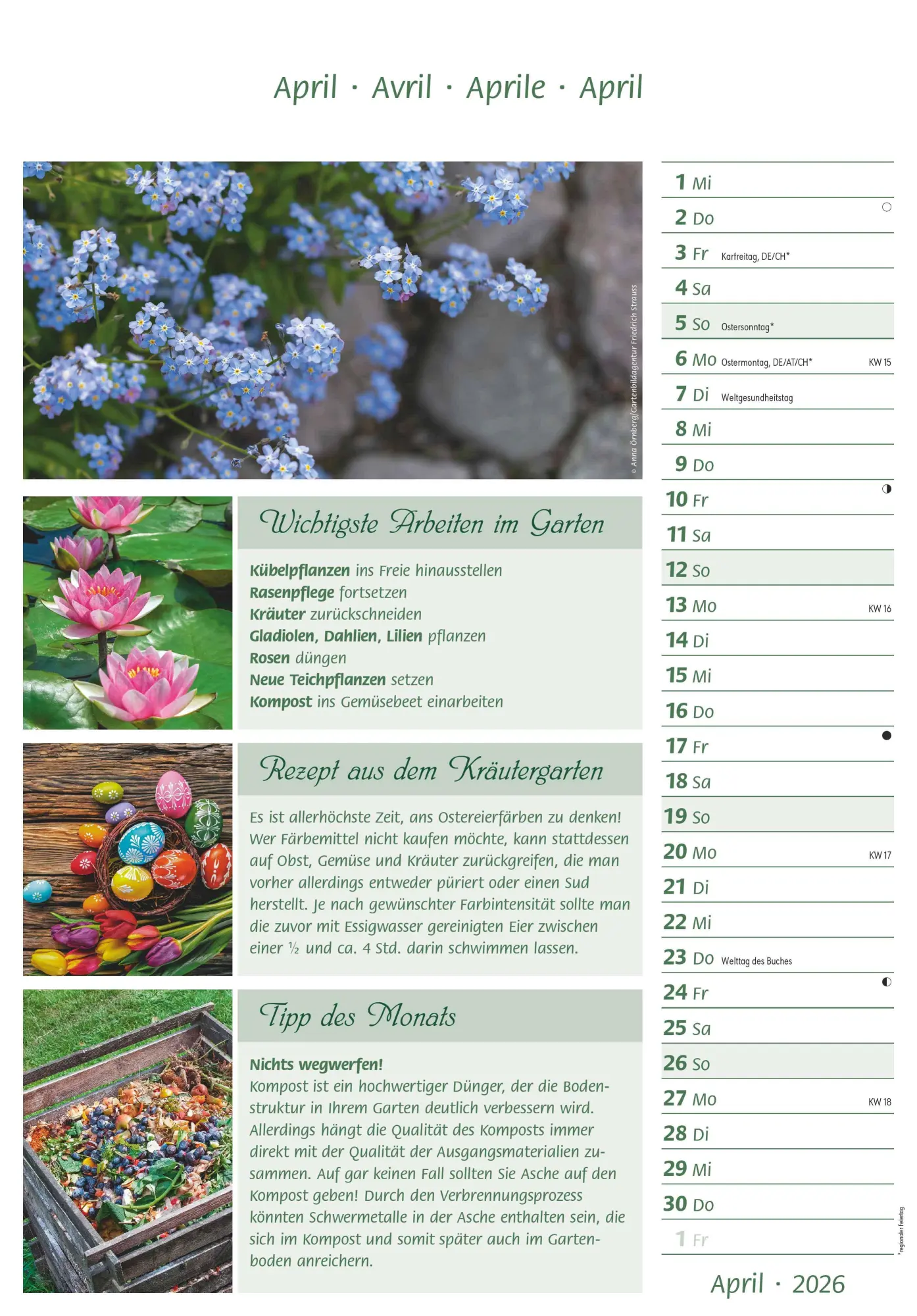 Bild: 4069095003217 | Das Gartenjahr 2026 - Bildkalender 23,7x34 cm - mit saisonalen...
