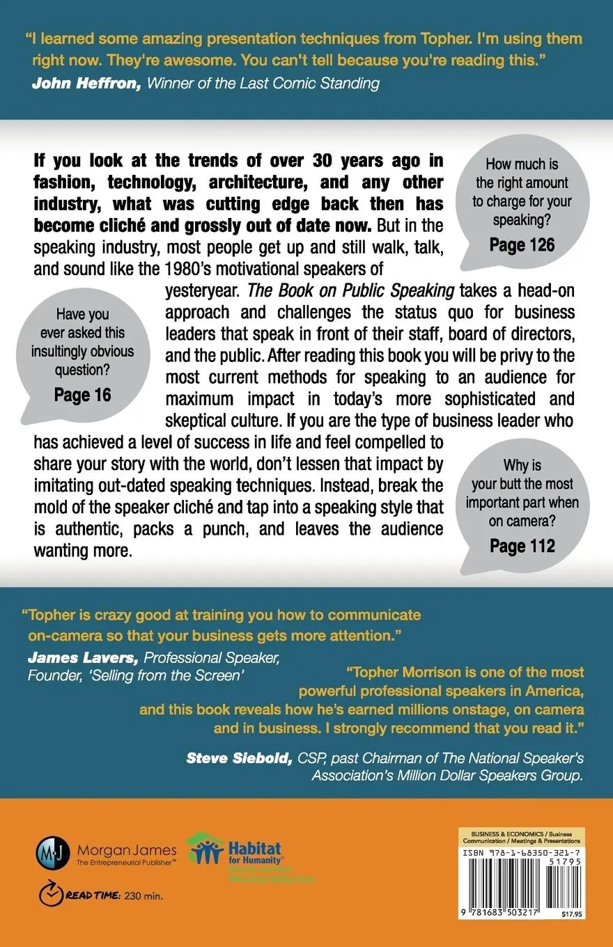Rückseite: 9781683503217 | The Book on Public Speaking | Topher Morrison | Taschenbuch | Englisch
