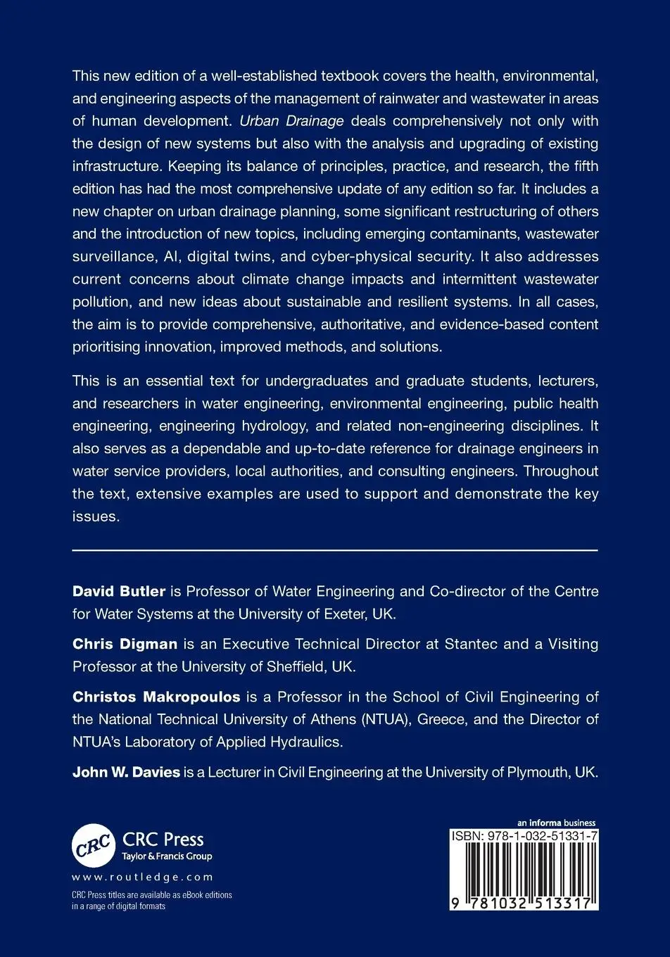 Rückseite: 9781032513317 | Urban Drainage | David Butler (u. a.) | Taschenbuch | Englisch | 2024