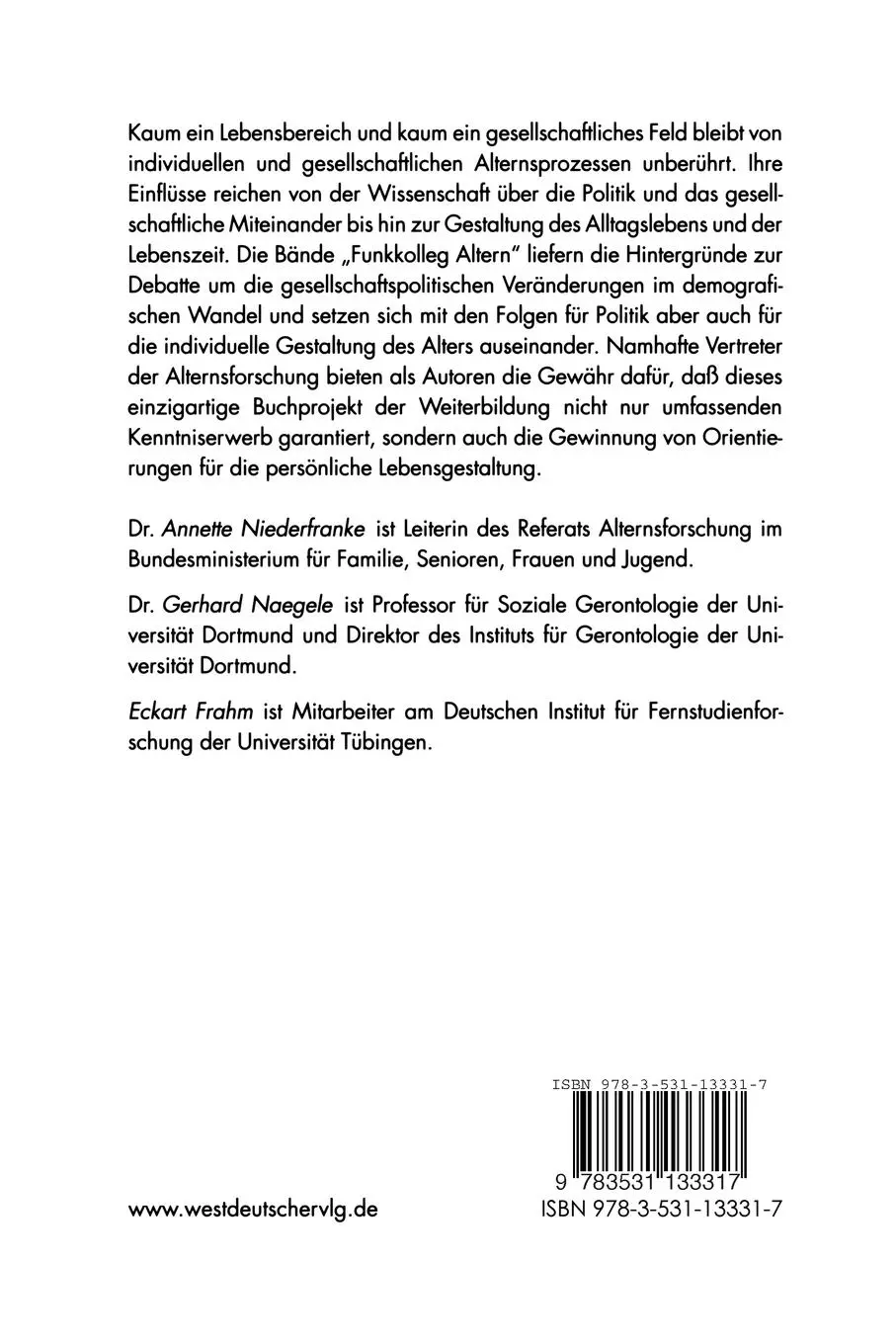 Rückseite: 9783531133317 | Funkkolleg Altern 1 | Die vielen Gesichter des Alterns | Taschenbuch