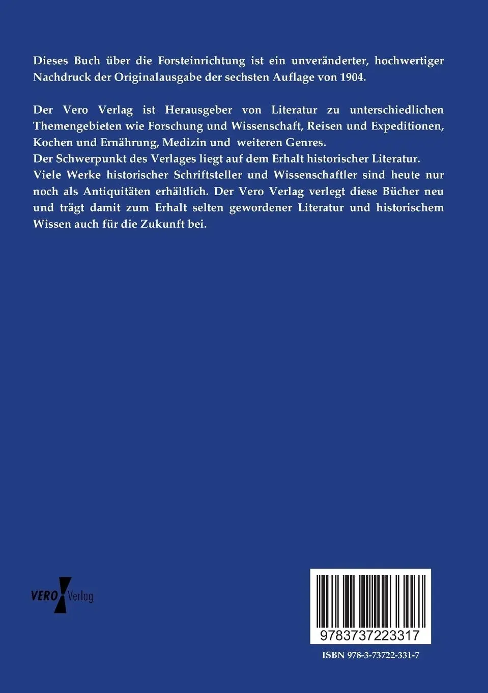 Rückseite: 9783737223317 | Die Forsteinrichtung | Johann Judeich (u. a.) | Taschenbuch | 596 S.