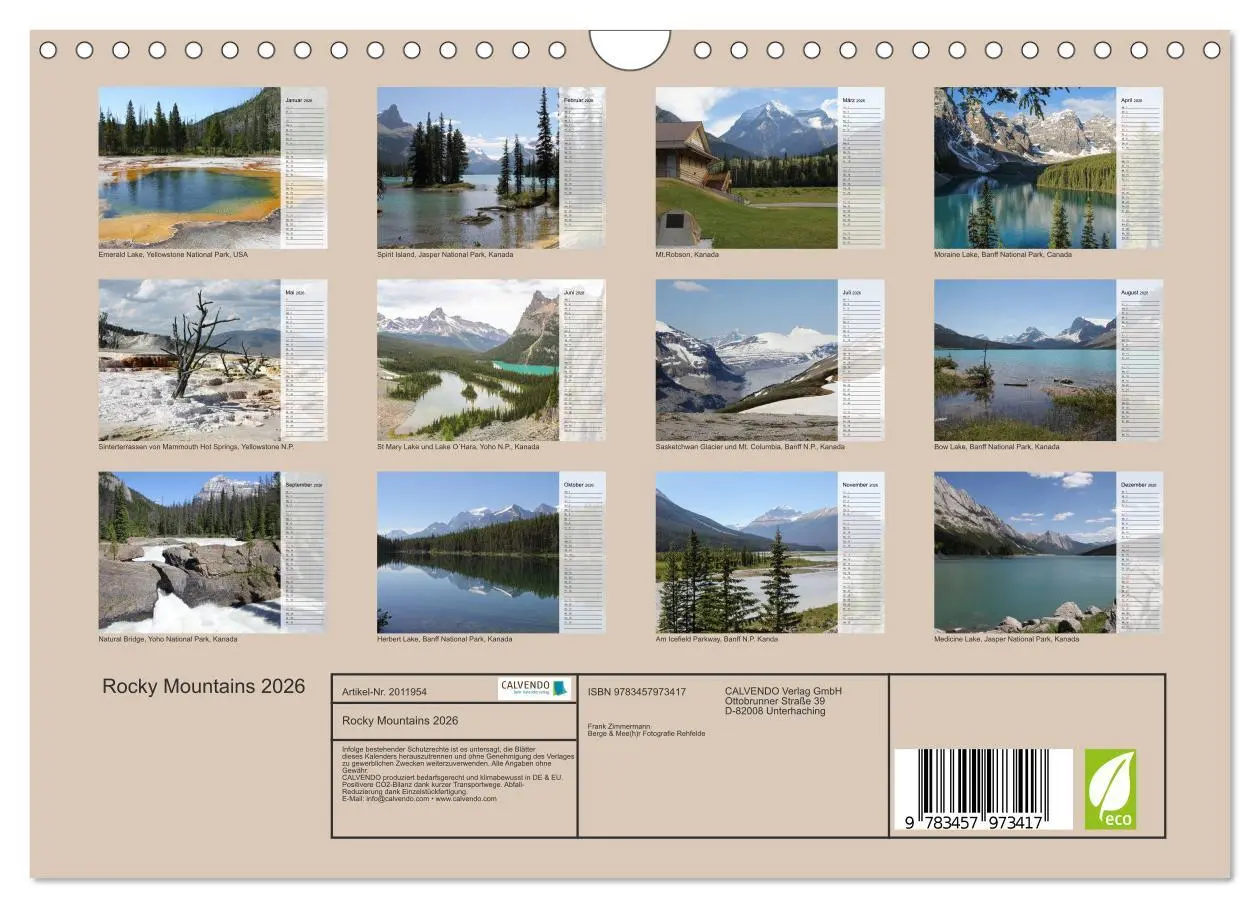 Bild: 9783457973417 | Rocky Mountains 2026 (Wandkalender 2026 DIN A4 quer), CALVENDO...