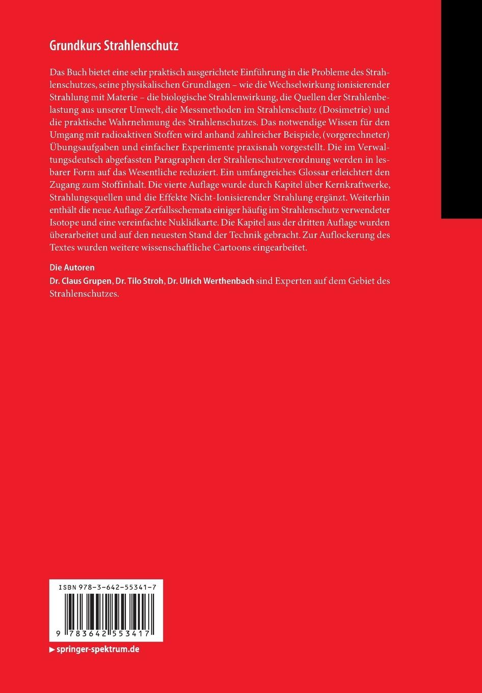 Rückseite: 9783642553417 | Grundkurs Strahlenschutz | Claus Grupen (u. a.) | Taschenbuch | XVI