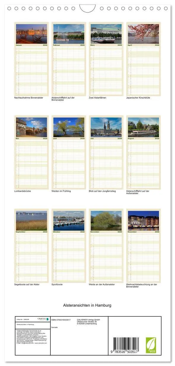 Bild: 9783516503517 | Familienplaner 2026 - Alsteransichten in Hamburg mit 5 Spalten...