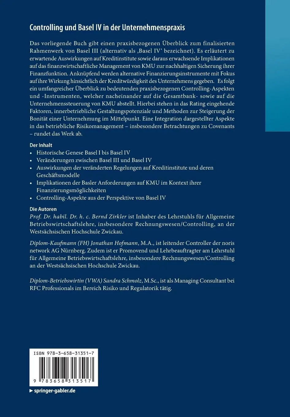 Rückseite: 9783658313517 | Controlling und Basel IV in der Unternehmenspraxis | Zirkler (u. a.)