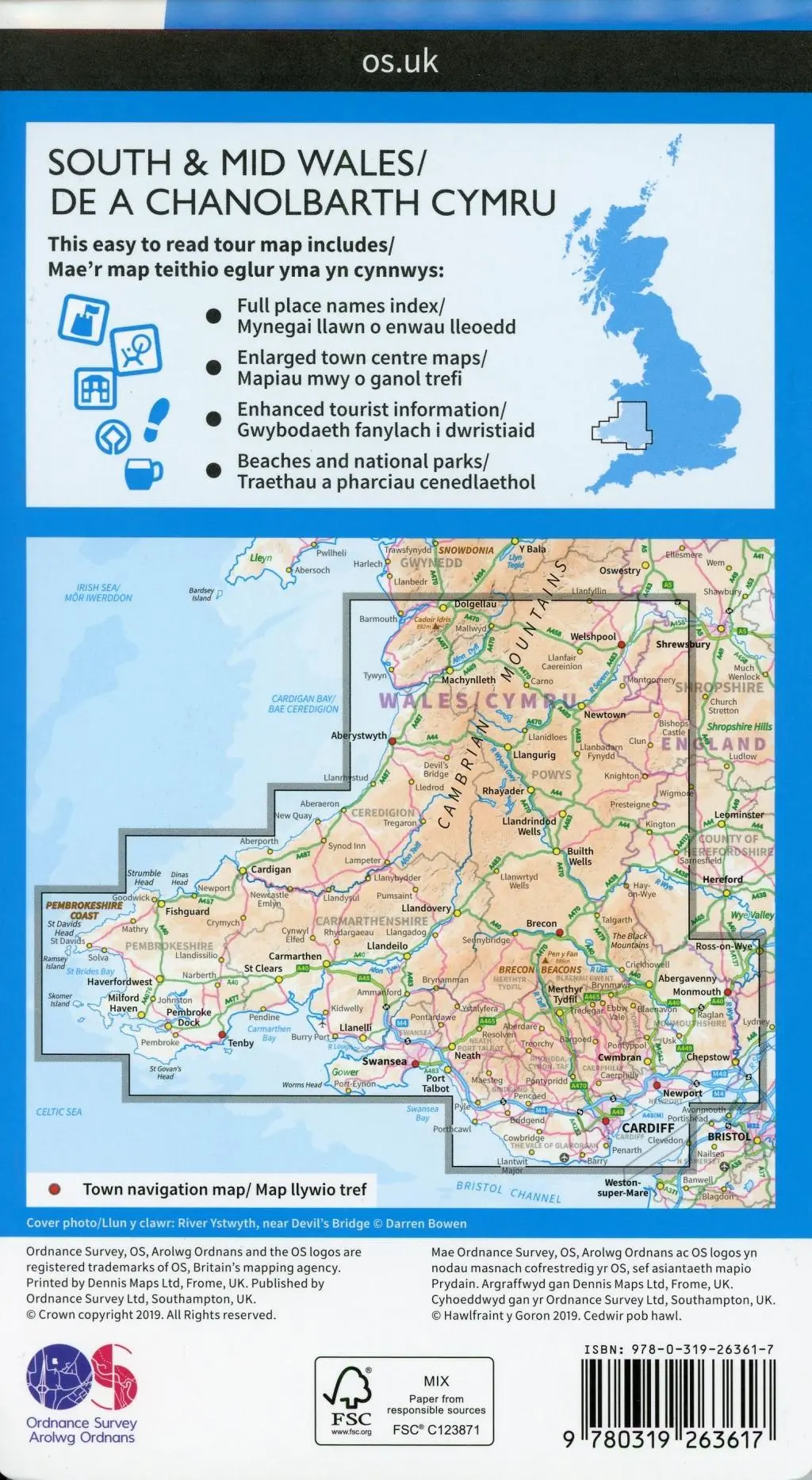 Bild: 9780319263617 | South &amp; Mid Wales | De A Chanolbarth Cymru | (Land-)Karte | OS Tour
