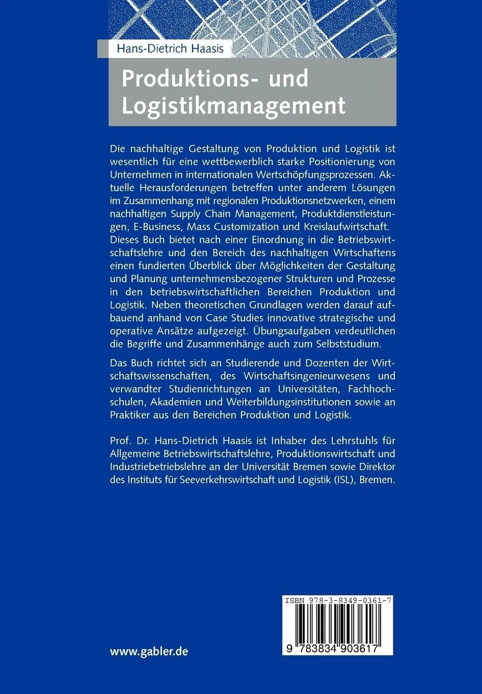 Rückseite: 9783834903617 | Produktions- und Logistikmanagement | Hans-Dietrich Haasis | Buch
