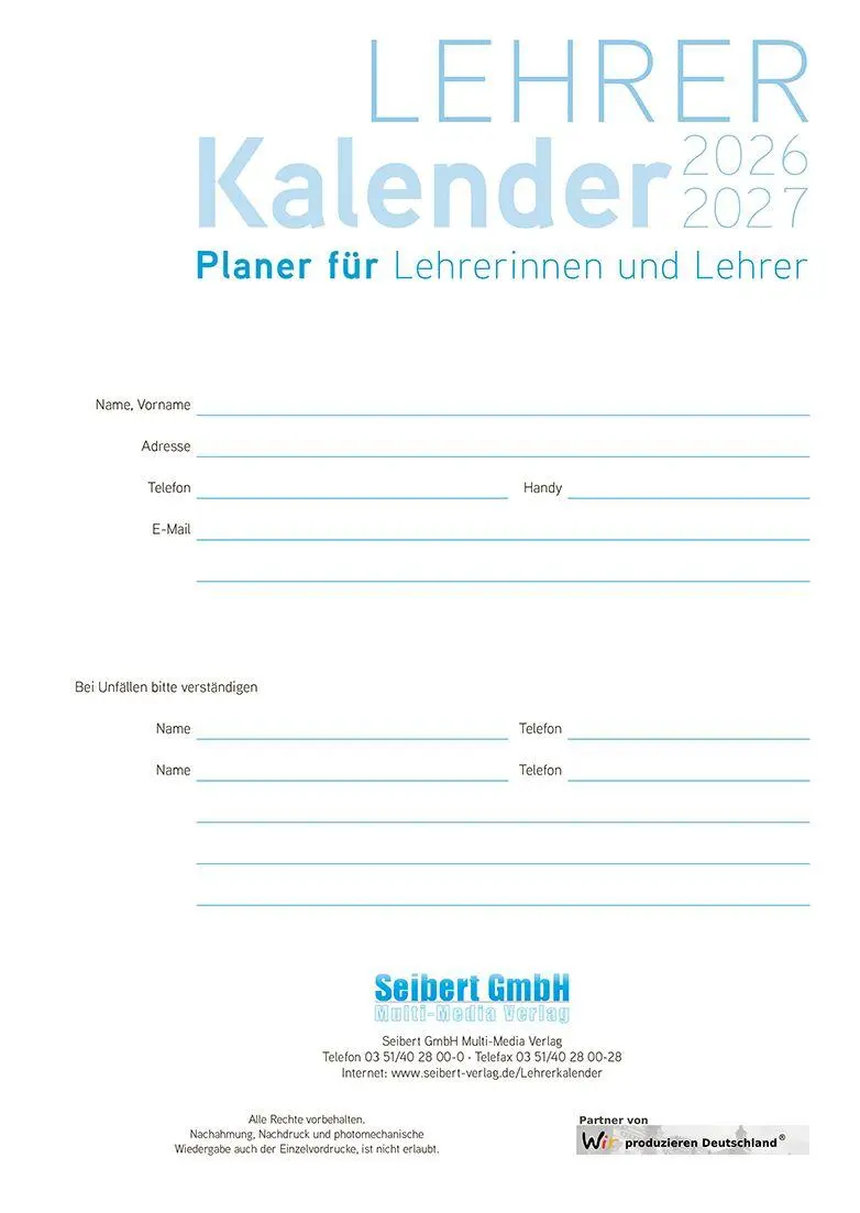 Bild: 4260094453717 | Lehrerkalender - Planer für Lehrerinnen und Lehrer 2026/27 | Verlag