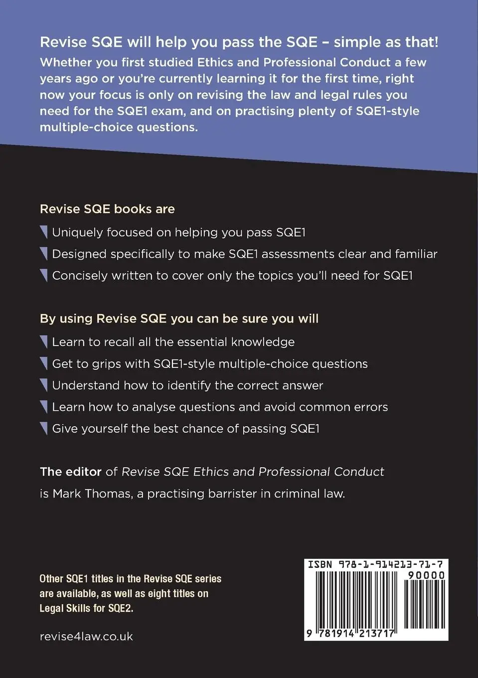 Rückseite: 9781914213717 | Revise SQE Ethics and Professional Conduct | Mark Thomas | Taschenbuch