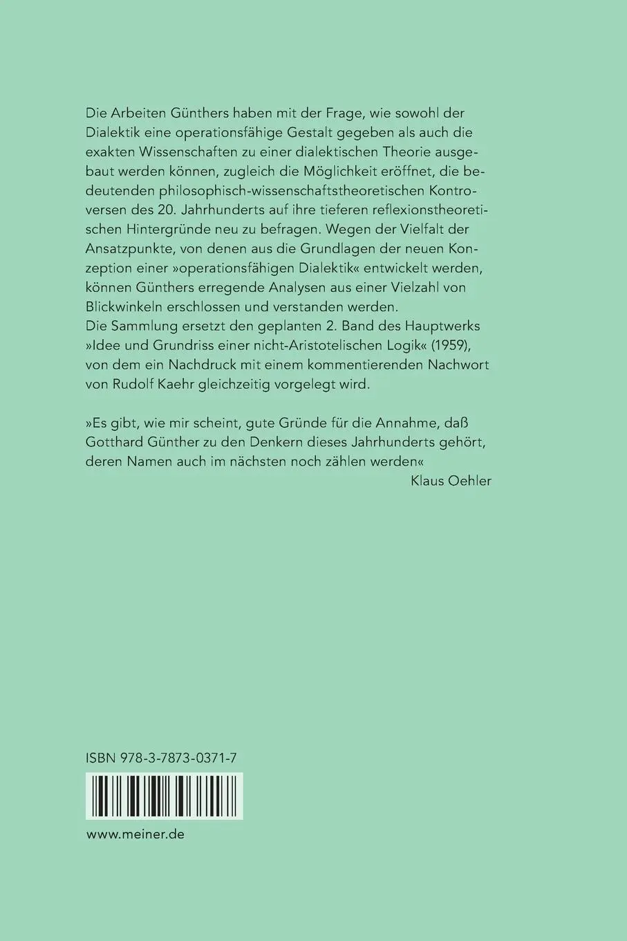 Rückseite: 9783787303717 | Beiträge zur Grundlegung einer operationsfähigen Dialektik /...
