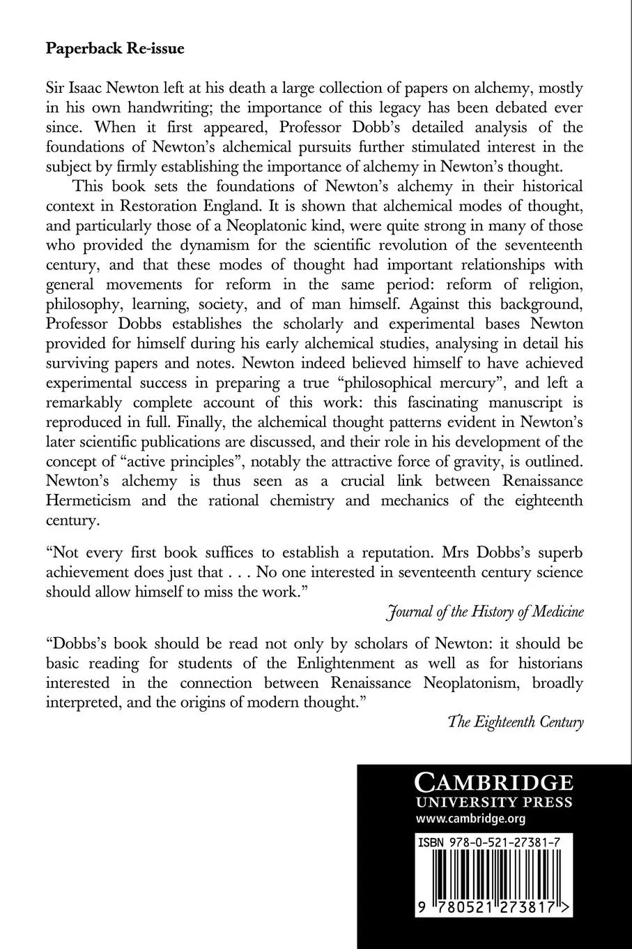 Rückseite: 9780521273817 | The Foundations of Newton's Alchemy | Betty J. Dobbs (u. a.) | Buch