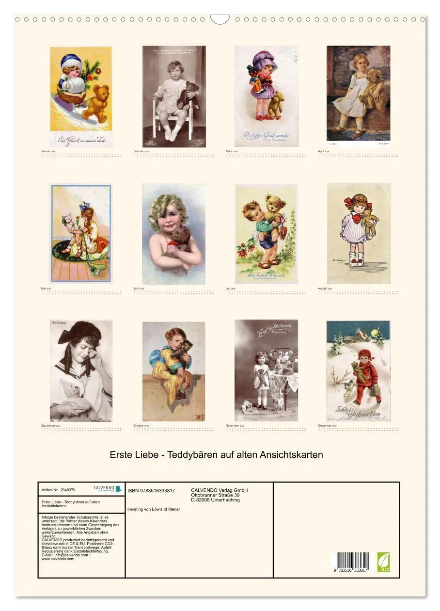 Bild: 9783516333817 | Erste Liebe - Teddybären auf alten Ansichtskarten (Wandkalender...