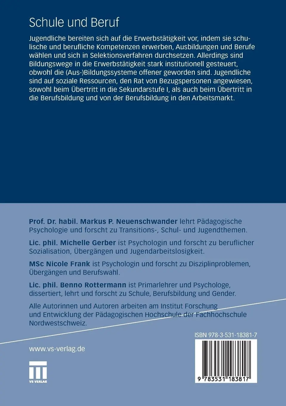 Rückseite: 9783531183817 | Schule und Beruf | Wege in die Erwerbstätigkeit | Taschenbuch | 378 S.