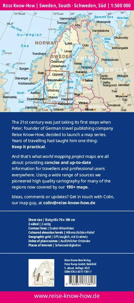 Rückseite: 9783831773817 | Reise Know-How Landkarte Schweden Süd 1 : 500 000 | GmbH | 2 S. | 2023
