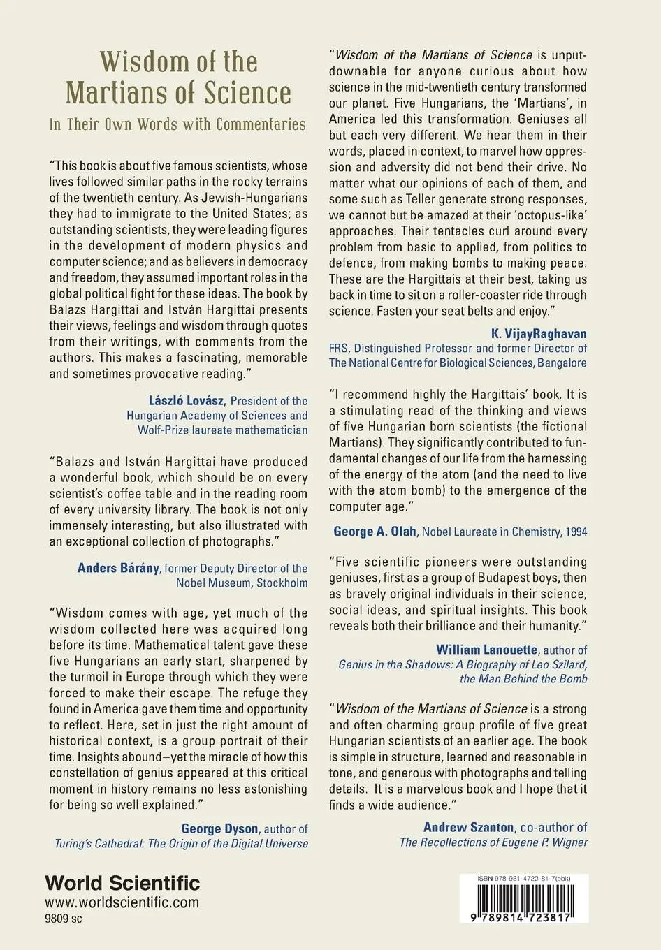 Rückseite: 9789814723817 | WISDOM OF THE MARTIANS OF SCIENCE | Hargittai | Taschenbuch | Englisch
