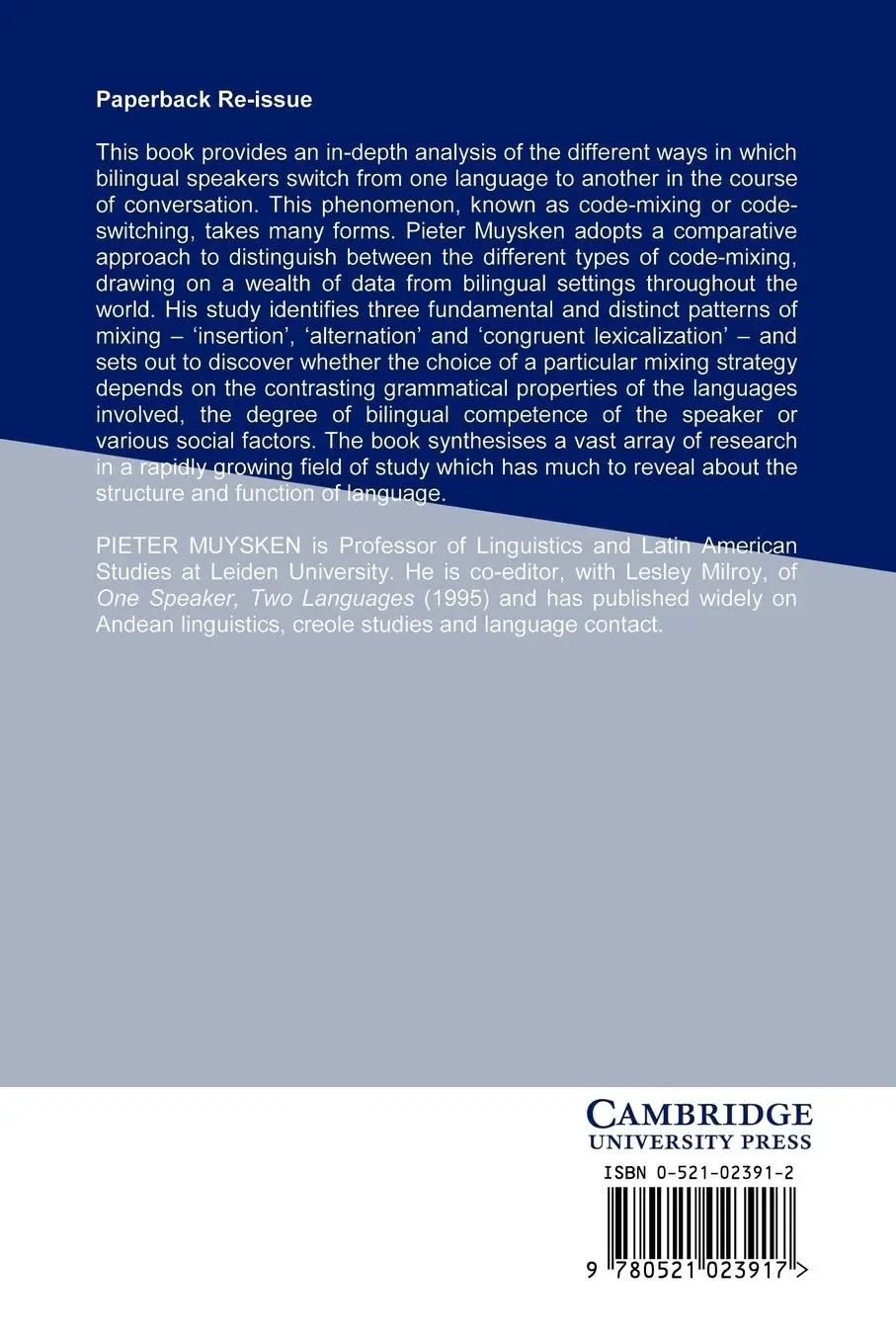 Rückseite: 9780521023917 | Bilingual Speech | A Typology of Code-Mixing | Pieter Muysken | Buch