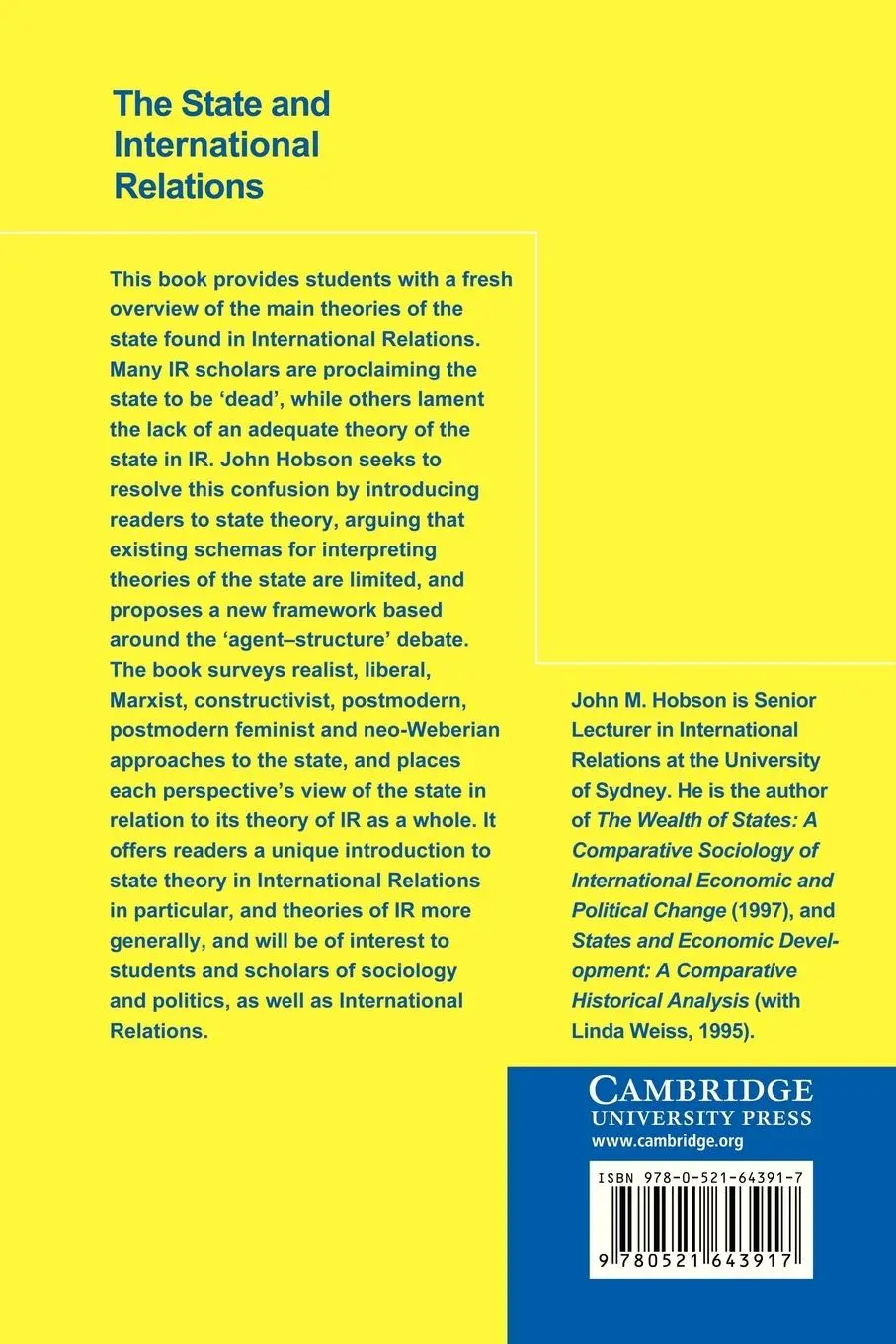 Rückseite: 9780521643917 | The State and International Relations | John M. Hobson | Taschenbuch