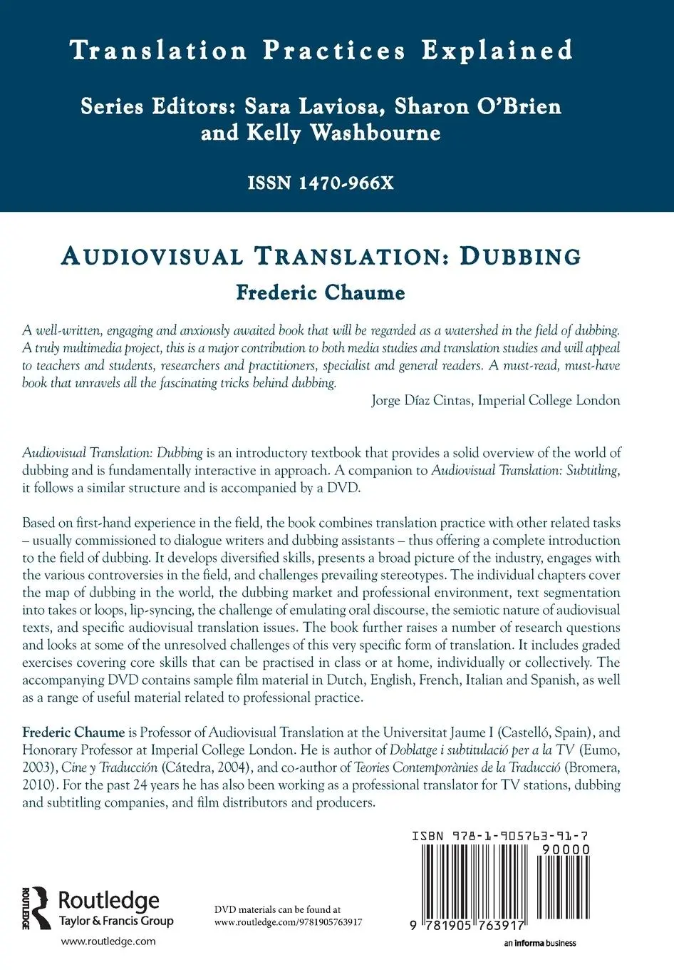 Rückseite: 9781905763917 | Audiovisual Translation | Dubbing | Frederic Chaume | Taschenbuch