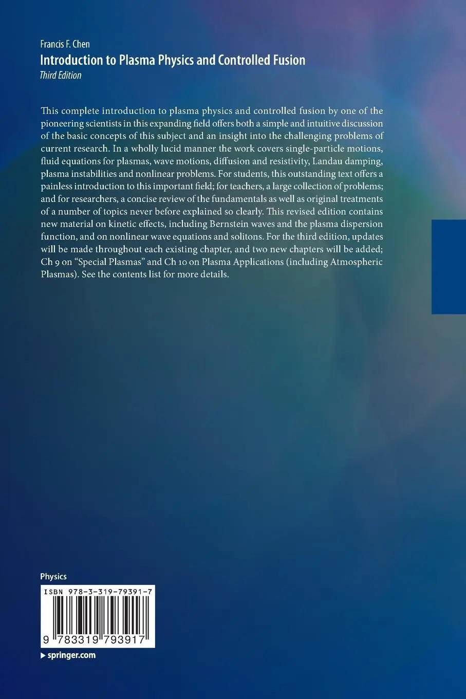 Rückseite: 9783319793917 | Introduction to Plasma Physics and Controlled Fusion | Francis Chen