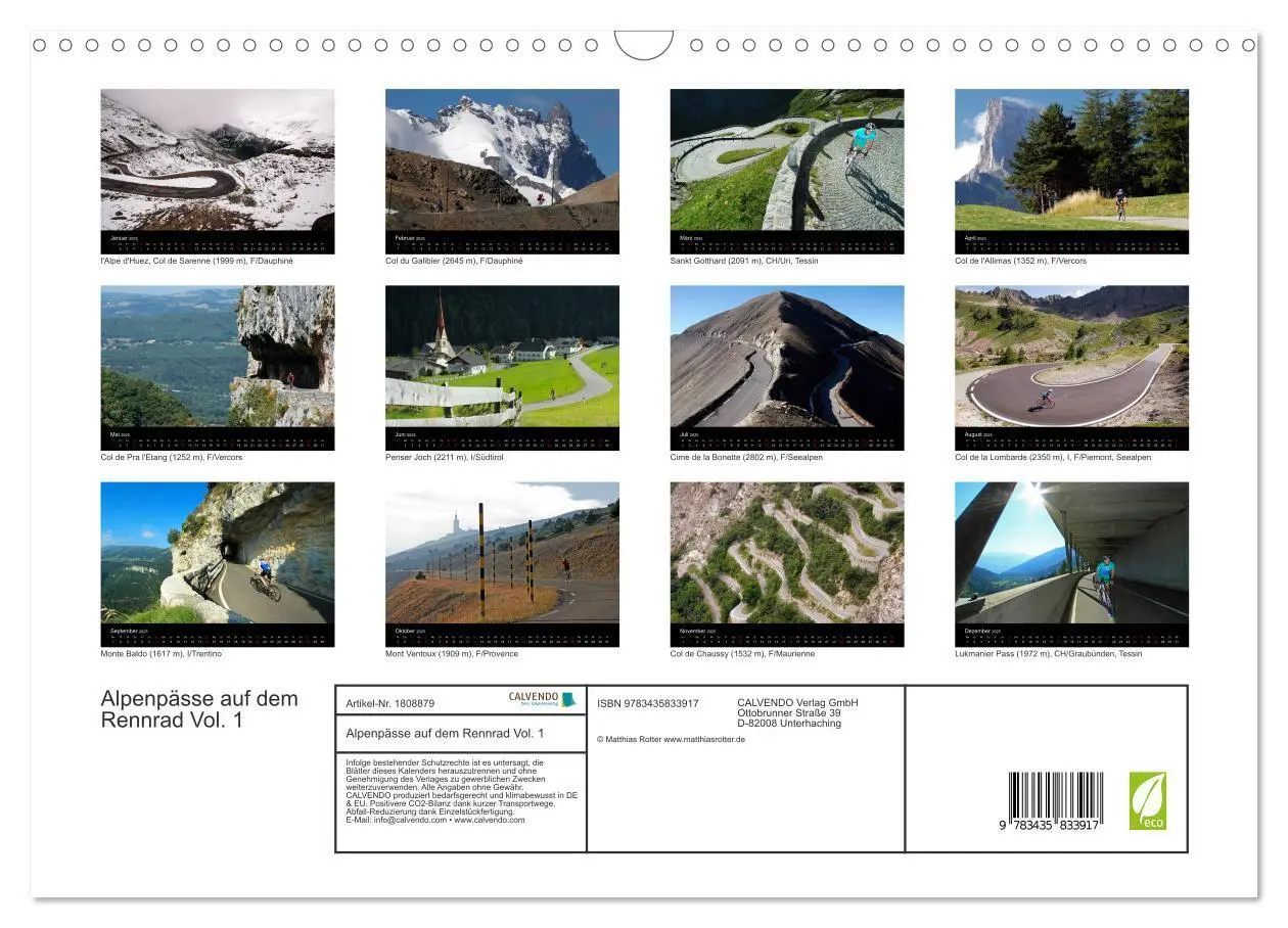 Bild: 9783435833917 | Alpenpässe auf dem Rennrad Vol. 1 (Wandkalender 2025 DIN A3 quer),...