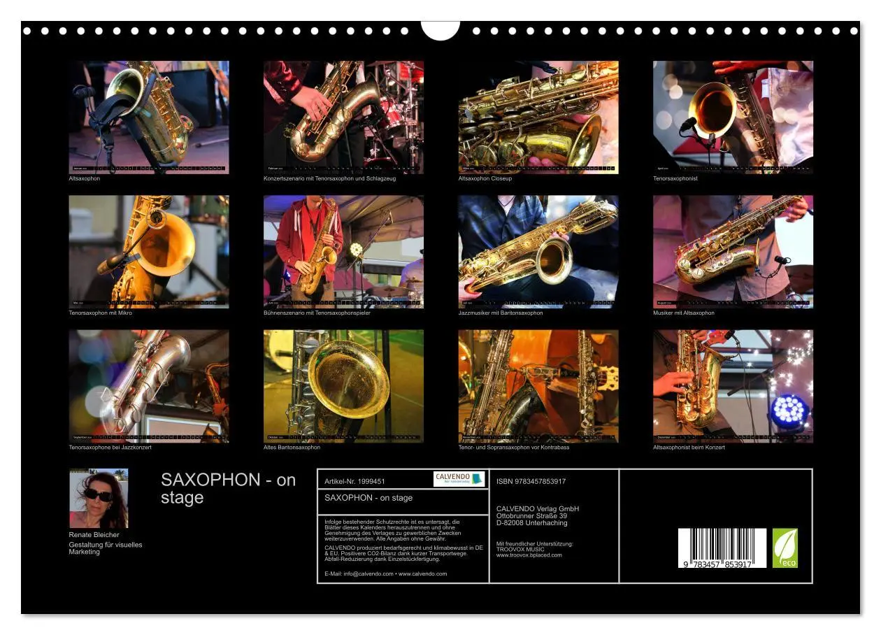 Bild: 9783457853917 | SAXOPHON - on stage (Wandkalender 2026 DIN A3 quer), CALVENDO...