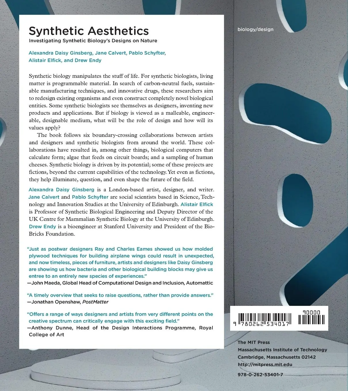 Rückseite: 9780262534017 | Synthetic Aesthetics | Alexandra Daisy Ginsberg (u. a.) | Taschenbuch