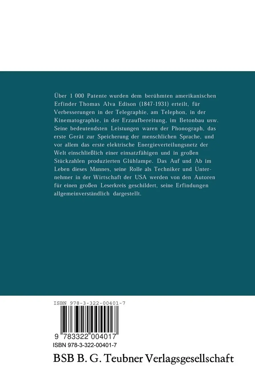 Rückseite: 9783322004017 | Thomas Alva Edison | Hella Schreier | Taschenbuch | 113 S. | Deutsch