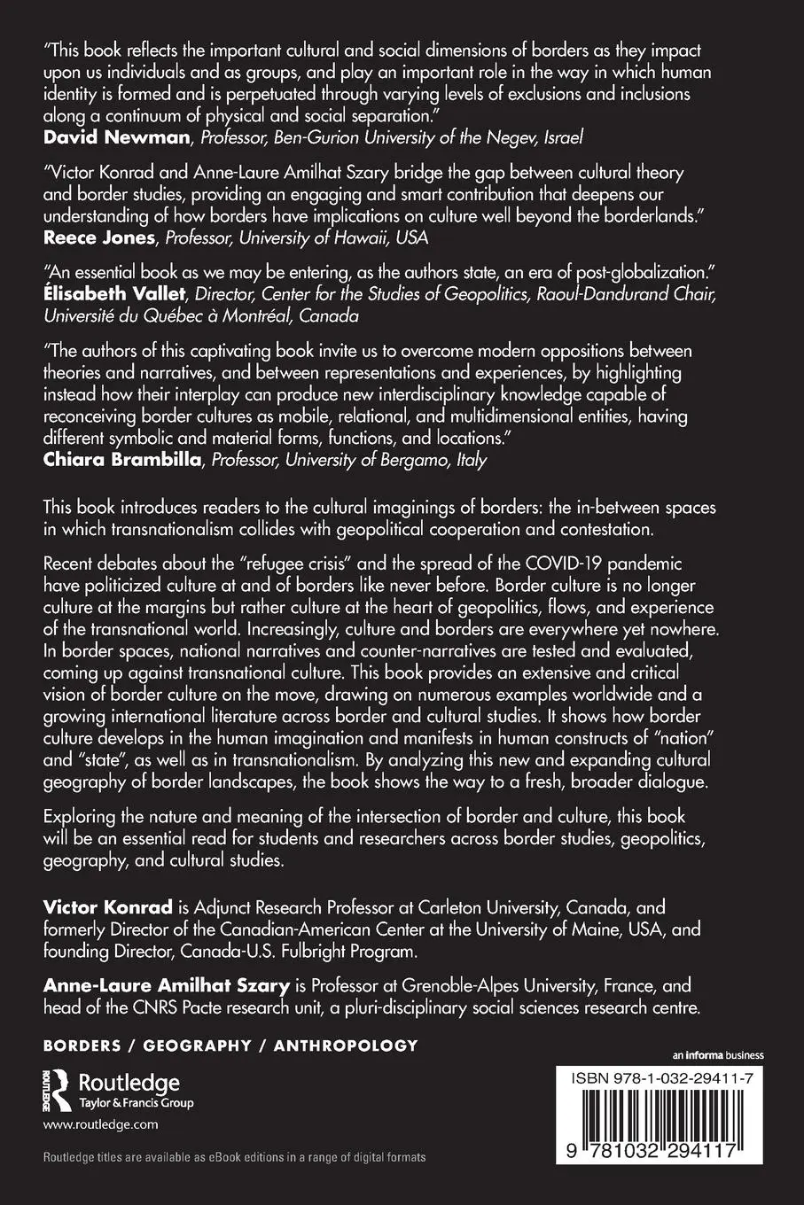 Rückseite: 9781032294117 | Border Culture | Theory, Imagination, Geopolitics | Konrad (u. a.)
