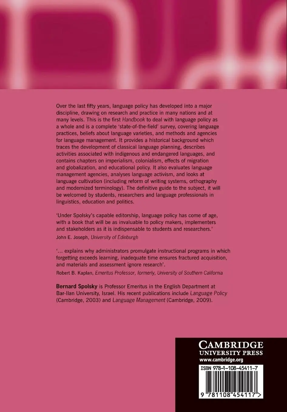 Rückseite: 9781108454117 | The Cambridge Handbook of Language Policy | Bernard Spolsky | Buch