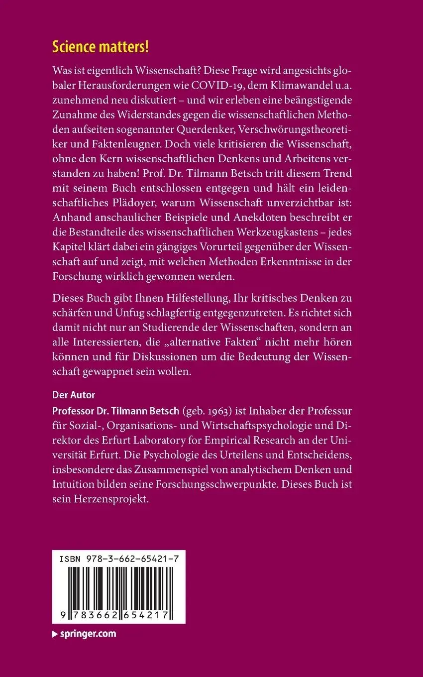 Rückseite: 9783662654217 | Science matters! | Wissenschaftlich statt querdenken | Tilmann Betsch