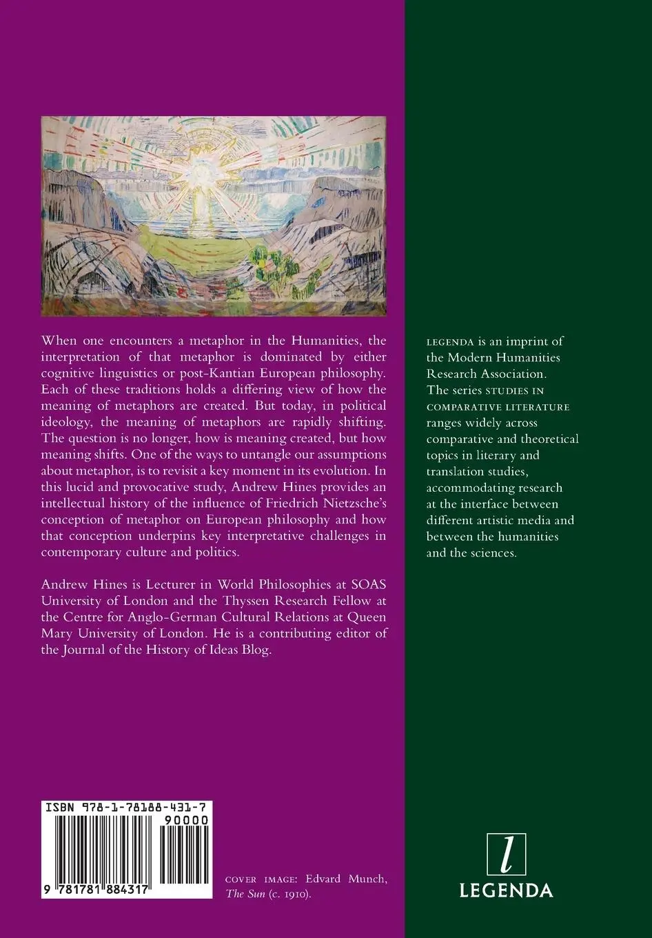 Rückseite: 9781781884317 | Metaphor in European Philosophy after Nietzsche | Andrew Hines | Buch